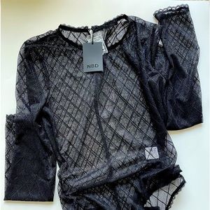 NWT REVOLVE NBD Black Lace Long Sleeve Body Suit